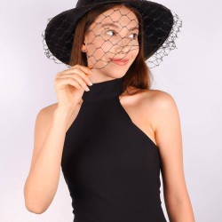 Siyah Nikah Şapkası Vualet Leva File Tüllü Gelin Aksesuarı Saç Aksesuarı-VUALET-1002