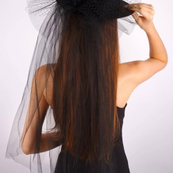 Siyah Nikah Şapkası Vualet Hena Fiyonklu Gelin Aksesuarı Saç Aksesuarı-VUALET-1005