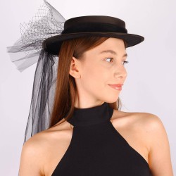 Siyah Nikah Şapkası Vualet Hena Fiyonklu Gelin Aksesuarı Saç Aksesuarı-VUALET-1005