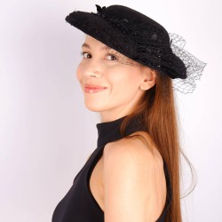 Siyah Nikah Şapkası Vualet Emma Tüllü Gelin Aksesuarı Saç Aksesuarı-VUALET-1006