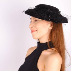 Siyah Nikah Şapkası Vualet Emma Tüllü Gelin Aksesuarı Saç Aksesuarı-VUALET-1006