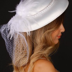 Kırık Beyaz Nikah Şapkası Vualet Deva İncili Tüllü Gelin Aksesuarı Saç Aksesuarı-VUALET-1009