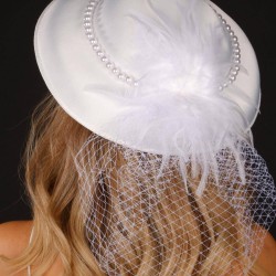 Kırık Beyaz Nikah Şapkası Vualet Deva İncili Tüllü Gelin Aksesuarı Saç Aksesuarı-VUALET-1009