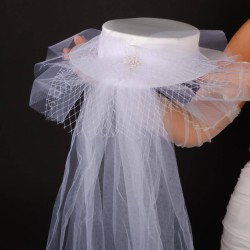 Kırık Beyaz Nikah Şapkası Vualet Hena Fiyonklu Gelin Aksesuarı Saç Aksesuarı-VUALET-1011