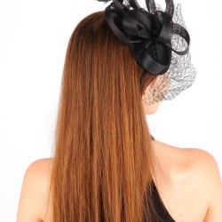 Siyah Nikah Şapkası Vualet Serra File Dantelli Gelin Aksesuarı Saç Aksesuarı-VUALET-1014