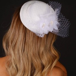 Kırık Beyaz Nikah Şapkası Vualet Vera Tüllü Gelin Aksesuarı Saç Aksesuarı-VUALET-1016