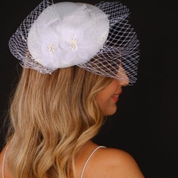 Kırık Beyaz Nikah Şapkası Vualet Vera Tüllü Gelin Aksesuarı Saç Aksesuarı-VUALET-1016