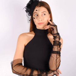 Siyah Nikah Şapkası Vualet Layel Dantelli Gelin Aksesuarı Saç Aksesuarı-VUALET-1017