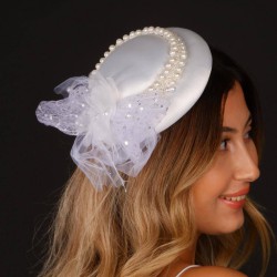 Kırık Beyaz Nikah Şapkası Vualet Sare İncili Gelin Aksesuarı Saç Aksesuarı-VUALET-1018