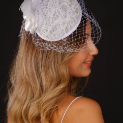 Kırık Beyaz Nikah Şapkası Vualet Seda Dantelli Tüllü Gelin Aksesuarı Saç Aksesuarı-VUALET-1019