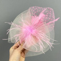 Pembe Puantiyeli Nikah Şapkası Vualet Sare Gelin Aksesuarı Saç Aksesuarı-VUALET-1021