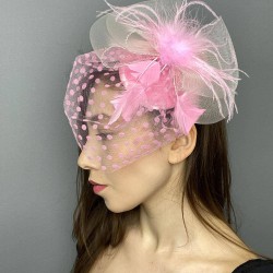 Pembe Puantiyeli Nikah Şapkası Vualet Sare Gelin Aksesuarı Saç Aksesuarı-VUALET-1021