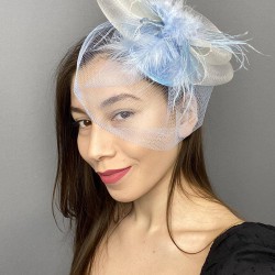 Bebe Mavi Tüllü Nikah Şapkası Vualet Sara Gelin Aksesuarı Saç Aksesuarı-VUALET-1022