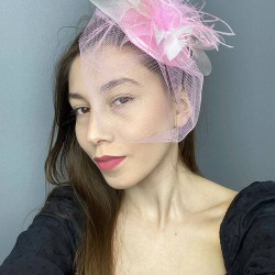 Pembe Tüllü Nikah Şapkası Vualet Sara Gelin Aksesuarı Saç Aksesuarı-VUALET-1023