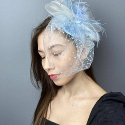 Bebe Mavi Puantiyeli Nikah Şapkası Vualet Sare Gelin Aksesuarı Saç Aksesuarı-VUALET-1024