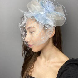 Bebe Mavi Puantiyeli Nikah Şapkası Vualet Sare Gelin Aksesuarı Saç Aksesuarı-VUALET-1024