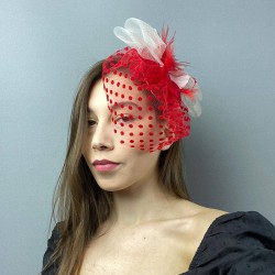 Kırmızı Puantiyeli Nikah Şapkası Vualet Sare Gelin Aksesuarı Saç Aksesuarı-VUALET-1025