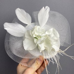 Beyaz Ortancalı Nikah Şapkası Vualet Sare Gelin Aksesuarı Saç Aksesuarı-VUALET-1026