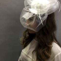 Beyaz Tüllü Nikah Şapkası Vualet Sara Gelin Aksesuarı Saç Aksesuarı-VUALET-1029