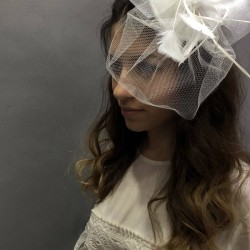 Beyaz Tüllü Nikah Şapkası Vualet Sara Gelin Aksesuarı Saç Aksesuarı-VUALET-1029