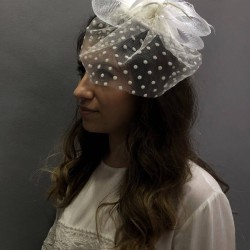 Beyaz Puantiyeli Nikah Şapkası Vualet Sare Gelin Aksesuarı Saç Aksesuarı-VUALET-1031