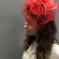 Kırmızı Puantiyeli Nikah Şapkası Vualet Sare Gelin Aksesuarı Saç Aksesuarı-VUALET-1032