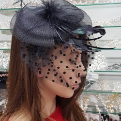 Siyah Puantiyeli Nikah Şapkası Vualet Sare Gelin Aksesuarı Saç Aksesuarı-VUALET-1033