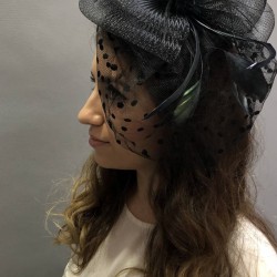 Siyah Puantiyeli Nikah Şapkası Vualet Sare Gelin Aksesuarı Saç Aksesuarı-VUALET-1033