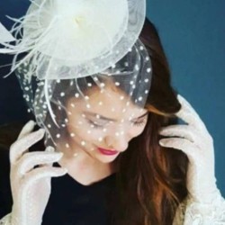 Beyaz Noktalı Puantiyeli Nikah Şapkası Vualet Sare Gelin Aksesuarı Saç Aksesuarı-VUALET-1035