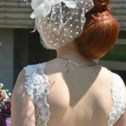Beyaz Noktalı Puantiyeli Nikah Şapkası Vualet Sare Gelin Aksesuarı Saç Aksesuarı-VUALET-1035