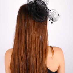 Siyah Nikah Şapkası Vualet Adde Dantelli Gelin Aksesuarı Saç Aksesuarı-VUALET-1036