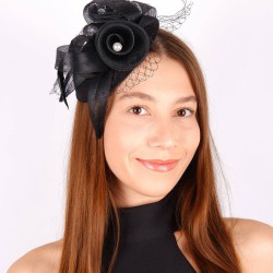 Siyah Nikah Şapkası Vualet Didem Dantelli Gelin Aksesuarı Saç Aksesuarı-VUALET-1037