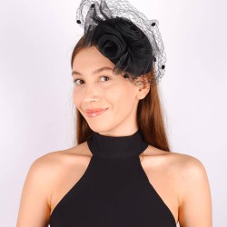 Siyah Nikah Şapkası Vualet Mine Dantelli Gelin Aksesuarı Saç Aksesuarı-VUALET-1038