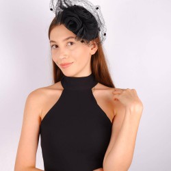 Siyah Nikah Şapkası Vualet Mine Dantelli Gelin Aksesuarı Saç Aksesuarı-VUALET-1038