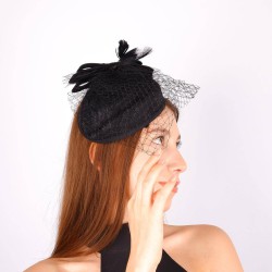 Siyah Nikah Şapkası Vualet Napoli Dantelli Gelin Aksesuarı Saç Aksesuarı-VUALET-1039