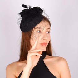 Siyah Nikah Şapkası Vualet Napoli Dantelli Gelin Aksesuarı Saç Aksesuarı-VUALET-1039