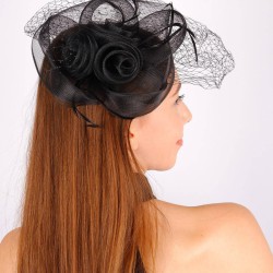 Siyah Nikah Şapkası Vualet Ada Dantelli Gelin Aksesuarı Saç Aksesuarı-VUALET-1040