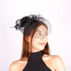 Siyah Nikah Şapkası Vualet Ada Dantelli Gelin Aksesuarı Saç Aksesuarı-VUALET-1040