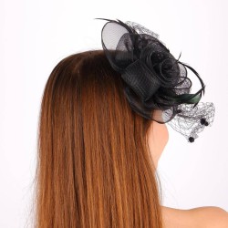 Siyah Nikah Şapkası Vualet Ashley Dantelli Gelin Aksesuarı Saç Aksesuarı-VUALET-1041