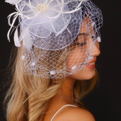 Kırık Beyaz Nikah Şapkası Vualet Ada Dantelli Gelin Aksesuarı Saç Aksesuarı-VUALET-1042