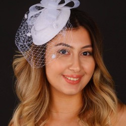 Kırık Beyaz Nikah Şapkası Vualet Genoa Gelin Aksesuarı Saç Aksesuarı-VUALET-1044