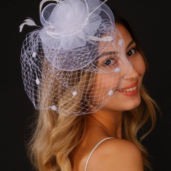 Kırık Beyaz Nikah Şapkası Vualet Melis Gelin Aksesuarı Saç Aksesuarı-VUALET-1045