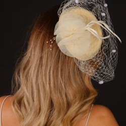 Krem Nikah Şapkası Vualet Roma Gelin Aksesuarı Saç Aksesuarı-VUALET-1050