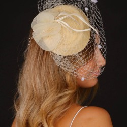 Krem Nikah Şapkası Vualet Roma Gelin Aksesuarı Saç Aksesuarı-VUALET-1050