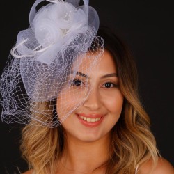 Kırık Beyaz Nikah Şapkası Vualet Rana Gelin Aksesuarı Saç Aksesuarı-VUALET-1051