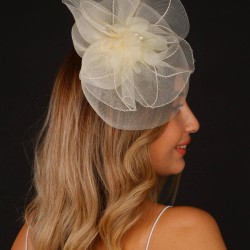 Krem Nikah Şapkası Vualet Sonay Gelin Aksesuarı Saç Aksesuarı-VUALET-1053