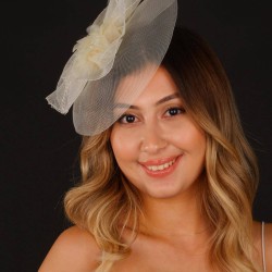 Krem Nikah Şapkası Vualet Sonay Gelin Aksesuarı Saç Aksesuarı-VUALET-1053