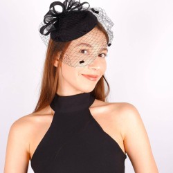 Siyah Nikah Şapkası Vualet Acha Gelin Aksesuarı Saç Aksesuarı-VUALET-1054
