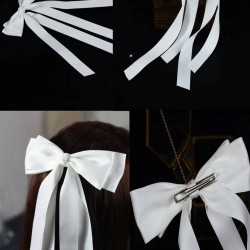 Beyaz Fiyonk Saten Toka Gelin Saç Aksesuarı-VUALET-1058