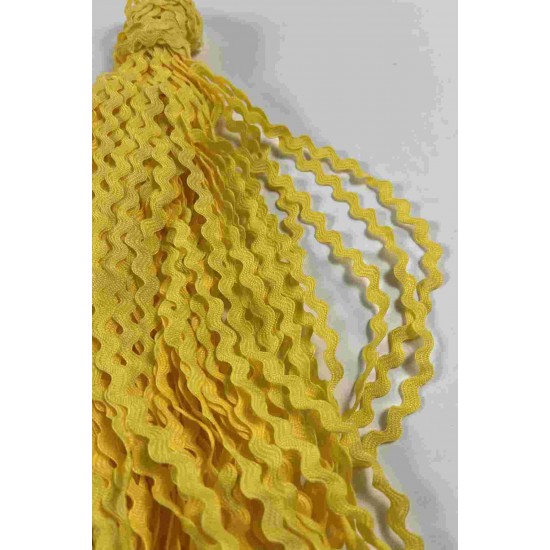 Sarı WaveLace Dalgalı Dekoratif Şerit Kenar S&uuml;s&uuml; &ndash; 1 cm İnce Zigzag Şerit 5 Metre-WAVELACE-19